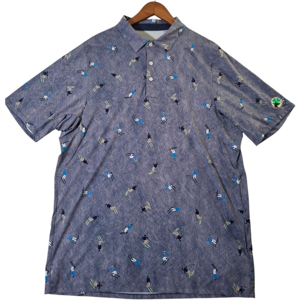KJUS Geometric Polo Shirt Men's XL Gray Comfort UPF 50+ Performance Ski Print